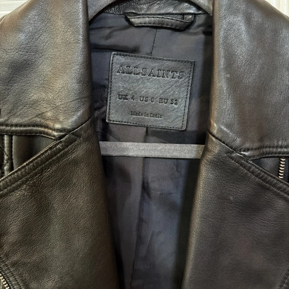 All Saints Quilted Black Leather Jacket - Picture 7 of 8